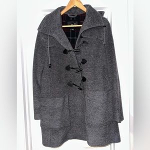 MNG SUIT, WOOL, 3/4 LENGTH, MEN’S GRAY DESIGNER HOODED PEA COAT          Size: M